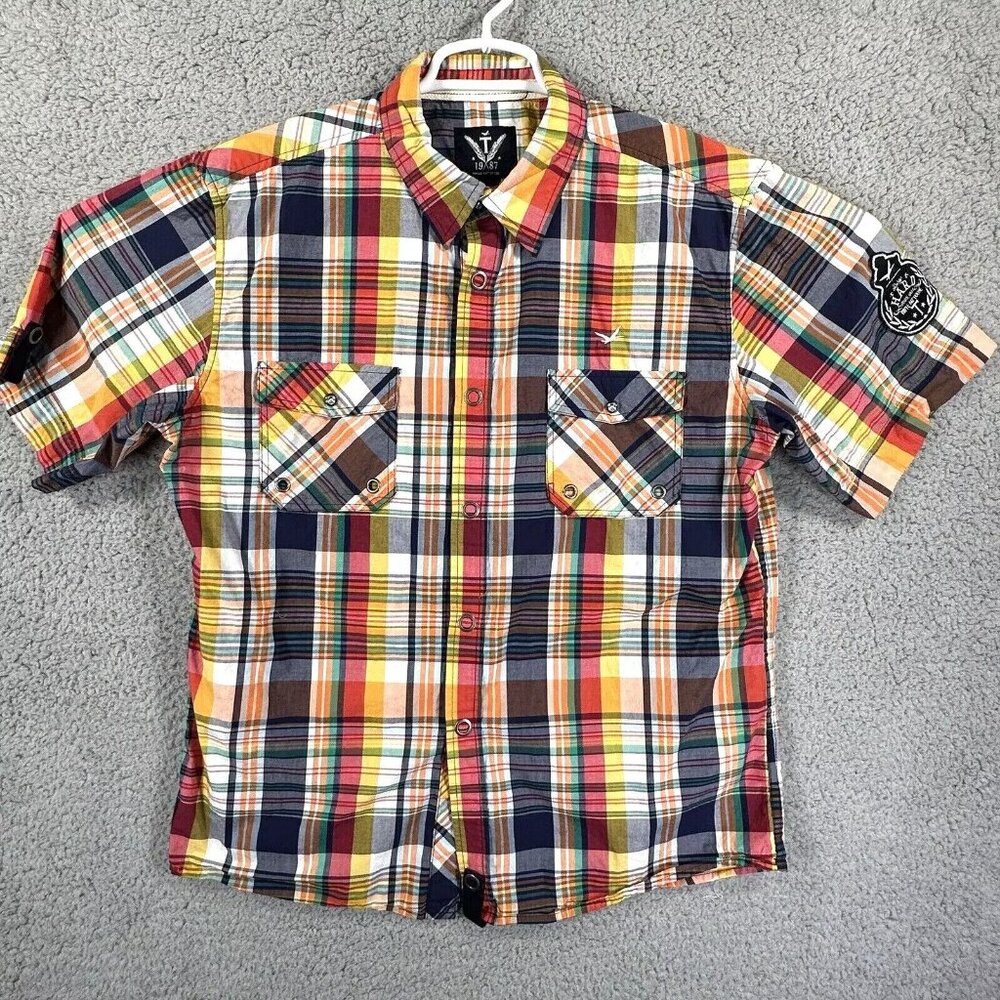 Triple Fat Goose Men’s Madras Plaid Snap button Multicolor Preppy Shirt Size M